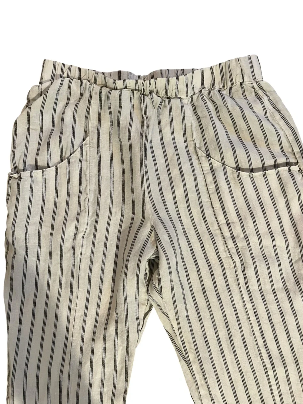 Quince 100% European Linen Tapered Ankle Pull On Pants M Coastal Stripe Pockets